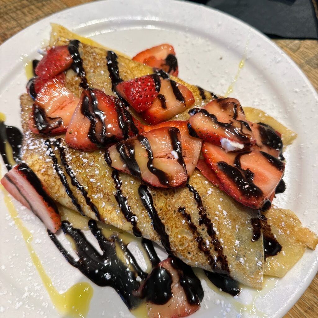 A strawberry and chocolate crepe from Aviary Cafe in Springfield, MO