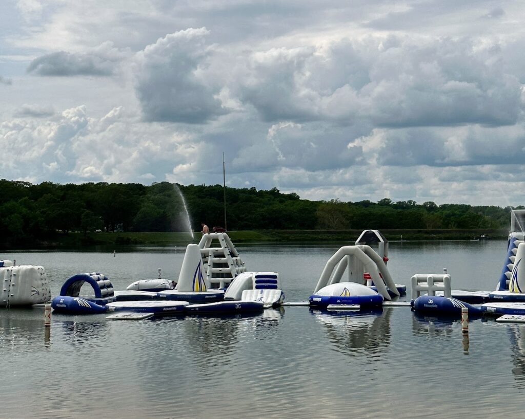 Inflatable obstacle course at Lake Olathe Beach