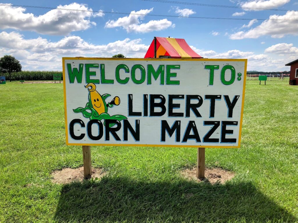 sign for liberty corn maze 